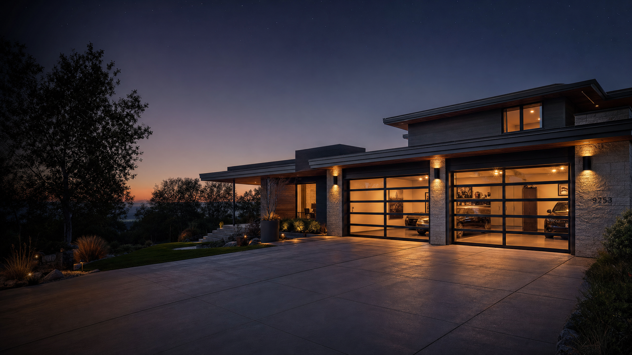 Modern luxury home with smart garage doors